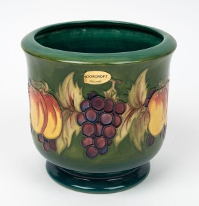 MOORCROFT fruit patterned jardiniere with green ground, late 20th century, factory mark to base, 17.5cm high