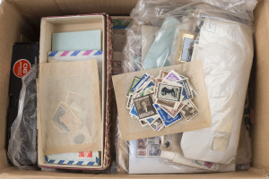 Balance of consignment with Australia 1981 & '82 Yearbooks, world collection with Victoria 2/6d Stamp Duty *, GB 1948 £1 Wedding U, Israel 1950s tabbed issues in album, JNF issues in packets (many stuck together), few covers incl. 1955 uprated aerogramme to Australia, Belgium 1958 World's Fair FDCs (3), 1984 International Olympic Committee covers, few GB & Australia. (many 100s)
