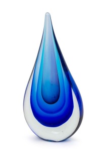 SEGUSO&nbsp;blue&nbsp;sommerso Murano glass tear drop, ​​​​​​​20.5cm high