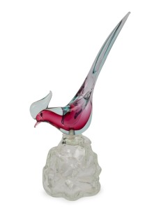 A vintage Murano glass decanter with sommerso glass bird stopper, mostly likely Archimedes Seguso, 39cm high overall&nbsp;