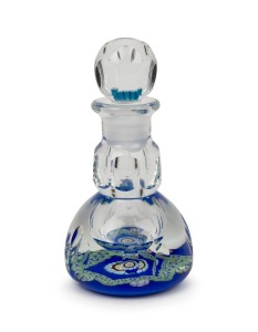 CRIEFF Scottish art glass perfume bottle with millefiori base and stopper, bearing original label, 15cm high