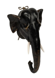 An antique bronze elephant head wall bust, 19th century, 25cm high