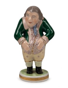 DERBY "Dwarf" antique English porcelain statue, hand-painted puce mark to base, 12cm high
