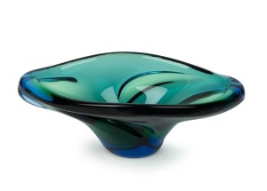 A Murano green and blue glass bowl, ​​​​​​​11cm high, 31cm wide