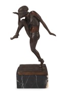 A Continental Art Deco statue of a dancing lady, mounted on a green marble base, circa 1930, signed "Annefridl Meyen", ​​​​​​​30cm high