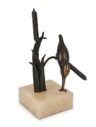 HENRI RISCHMANN Art Deco bronze kingfisher statue on white onyx base, circa 1930, signed "RISCHMANN BRONZE", ​​​​​​​20cm high