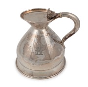 An antique English sterling silver jug with engraved dragon crest, retailed by HARDY BROTHERS, SYDNEY, 19th century, 15cm high, 408 grams