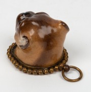 MEISSEN antique German porcelain pug dog wall plaque in gilt metal mount, early 19th century, 7.5cm high overall - 3