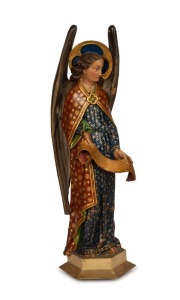 An antique fired plaster angel statue with hand-painted polychrome finish, 19th/20th century, 79cm high