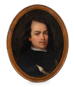 ARTIST UNKNOWN, (oval portrait of a gent), oil on board, 21 x 15.5cm, 24 x 19cm overall