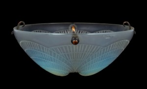 LALIQUE&nbsp;"Coquilles" French opalescent Art Deco glass hanging light, engraved "R. Lalique, France", the shade 12.5cm high, 30cm diameter