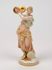K.P.M. antique German porcelain statue of a musician, 19th/20th, red factory mark to base, 16cm high