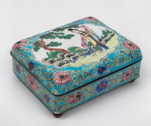 A Chinese enamel trinket box, Republic period, 20th century, ​​​​​​​stamped "China", 10.5cm wide