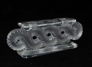 LALIQUE&nbsp;French frosted art&nbsp;glass candelabra, engraved "Lalique, France", 8.5cm high, 23cm wide