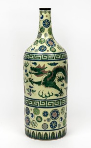 A Chinese famille verte porcelain dragon vase, 19th/20th century, blue under glaze six character mark to base, 44cm high