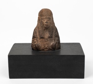 An antique Egyptian Ushabti pharaonic ornament, carved stone mounted in later wood, unknown age, 8cm high