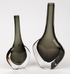ORREFORS two Swedish art glass stem vases, designed by NILS LANDBERG, circa 1960, engraved "Orrefors", 24cm and 19.5cm high