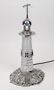 An Art Deco lighthouse lamp, chrome finished cast metal, circa 1930's, ​​​​​​​43cm high