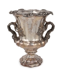 A stunning Sheffield plate champagne ice bucket with engraved armorial crest, circa 1820's, 31cm high, 26cm wide