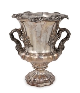 A stunning Sheffield plate champagne ice bucket with engraved armorial crest, circa 1820's, ​​​​​​​31cm high, 26cm wide