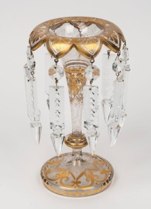 A fine antique Bohemian glass lustre with gilt octopus wriggle work and highlights, 19th century, 22cm high