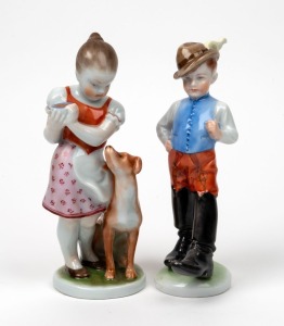 HEREND pair of Hungarian porcelain statues of children, 20th century, blue factory mark to bases, 20cm high