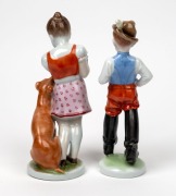 HEREND&nbsp;pair of Hungarian porcelain statues of children, 20th century, blue factory mark to bases, 20cm high - 2