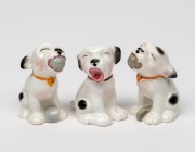 GRAFTON CHINA "Swain's Tuddy" group of three miniature porcelain dog statues, factory mark to bases, 5cm high