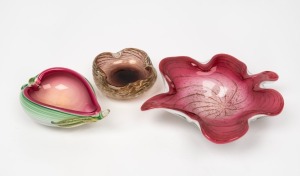 Three assorted Murano glass bowls, including a very attractive pear-shaped example, mid 20th century, ​​​​​​​the largest 28cm wide