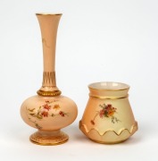ROYAL WORCESTOR two antique English floral porcelain vases, green and puce factory mark to bases, ​​​​​​​the larger 19cm high - 2