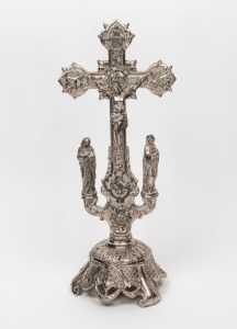A vintage Christian alter piece, cast metal with silvered finish, 20th century, ​​​​​​​45cm high