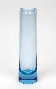 HOLMEGAARD Danish blue cylindrical art glass vase, engraved "Holmegaard", 24cm high