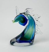 A Murano blue and green sommerso glass unicorn statue, 24cm high - 2