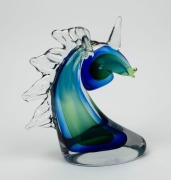 A Murano blue and green sommerso glass unicorn statue, 24cm high - 3
