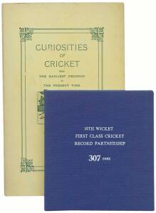 LIMITED EDITION CRICKET BOOKS, noted "Curiosities of Cricket" [UK, 1978 reprint]; "10th Wicket First Class Cricket Record Partnership 307 runs" by Riley (signed) [Melbourne, 1997]; "Trumper Triumphant" by Wolstenholme (signed) [UK, 2002]; "418 to Win - We