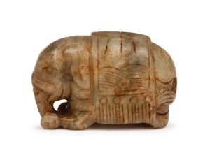 An antique Chinese carved jade elephant, 18th/19th century, ​​​​​​​3.5cm high, 5.5cm long