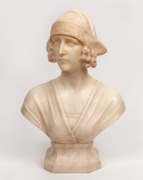 An antique Italian carved marble and alabaster bust of a lady, 19th/20th century, signed verso (illegible), ​​​​​​​44cm high