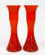 TANGO pair of orange Bohemian art glass vases, circa 1920s, 23.5cm high
