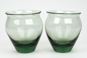 WHITEFRIARS pair of English green art glass vases, 14cm high