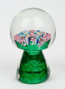A Murano glass mushroom paperweight with candy cane and millefiori decoration, 14cm high