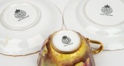 ROYAL WORCESTER English porcelain teacup, saucer and plate set with hand-painted fruit design signed "Leaman", black factory mark to base, the plate 15.5cm diameter - 2
