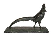 An Art Deco cast bronze pheasant statue on black marble base, signed "M. MARIEN", circa 1925, ​​​​​​​41cm high, 63cm long, 17cm deep