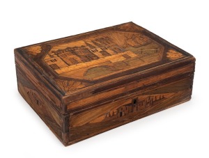 A Napoleonic straw work box with fitted interior, 19th century, 9cm high, 24cm wide, 17cm deep