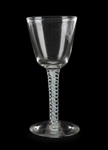 An antique English wine glass with double air twist stem, 18th century, ​​​​​​​15cm high