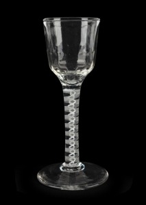 An antique English cordial glass with double air twist stem, 18th century, ​​​​​​​14.5cm high