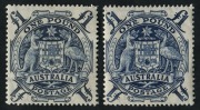 1949 (SG.224c) &pound;1 Coat of Arms, on Thin Paper (0.08mm) together with a Normal Paper (0.09mm) example for comparison, (2). MVLH. BW:270 & 270a - $1285.