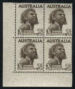 1952 (SG.253) 2/6 Aborigine, No Imprint lower left corner blk.(4); superb MUH. BW:265zd.