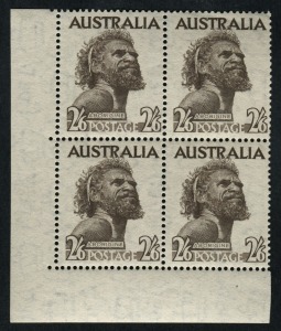 1952 (SG.253) 2/6 Aborigine, No Imprint lower left corner blk.(4); superb MUH. BW:265zd.