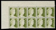 1966-73 (SG.383) QEII 2c olive-green upper-right corner block of 10 (5x2) with "Complete strong offset",&nbsp;unmounted, BW:437c -&nbsp;Cat $1000+.&nbsp;