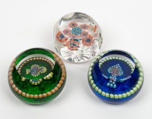 CRIEFF group of three Scottish faceted art glass paperweights, all bearing paper labels, 4cm high, 6.5cm wide